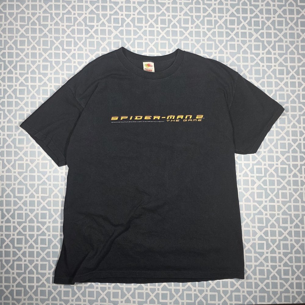 Vintage Y2K Spider-Man 2 Movie Promo Black Fruit of the Loom Shirt 2004 Mens XL